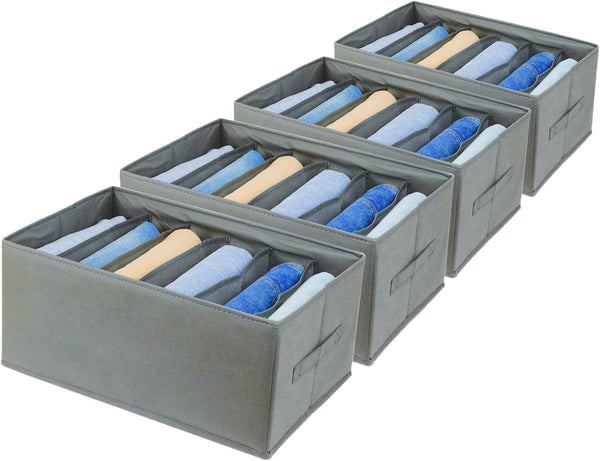 Extra Large Clothes Closet Organizer 6 Compartments for Jean Sweater Sheets to Shirt - Divided Clothing Storage Boxes for Closet, Wordrobe, Bedroom, Shelf (4Pc Gray)1