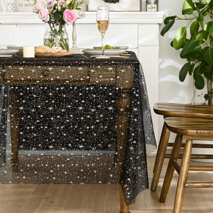 Black Gold Star Gauze Tablecloth 60X120 Inch Rectangular4