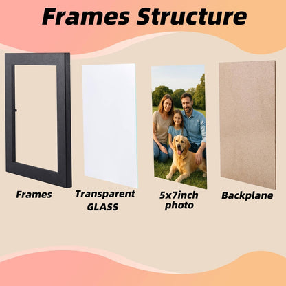 2 Pcs 5X7 Black Picture Frames Collage with 6 Openings Wall Decor Hanging Photo Holder Frame for Wall Rustic Engineered Wood 5 X 7 Collage Picture Frames Wooden Photo Frame Wall Mount Set of 25