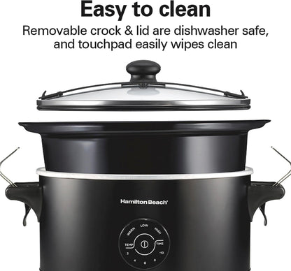 7 Quart Stay or Go Portable Programmable Slow Cooker, 15 Cooking Options, Large Dishwasher Safe Stoneware Crock, Clip-Tight Glass Lid for Easy Travel, Black (33771)7