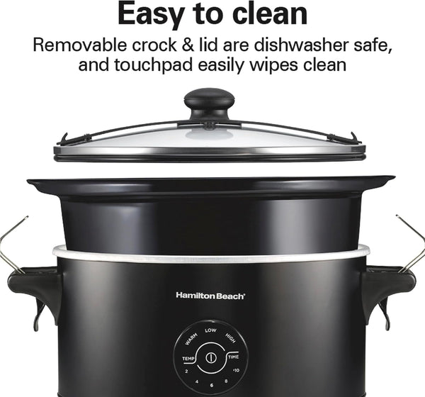 7 Quart Stay or Go Portable Programmable Slow Cooker, 15 Cooking Options, Large Dishwasher Safe Stoneware Crock, Clip-Tight Glass Lid for Easy Travel, Black (33771)7