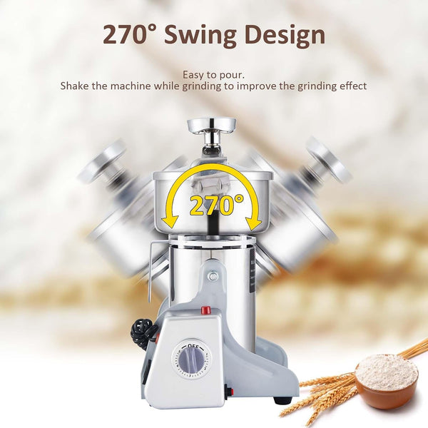 Electric Grain Mill Grinder 2000W Dry Material Grinding Machine 800G Stainless Steel Pulverizer 36000R/Min High-Speed Grain Mill 270° Swingable Superfine Powder for Home and Commercial 800G3