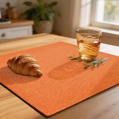 Linen Fabric Placemats Set of 4, Machine Washable, Heat Resistant, Wrinkle Free Thick Polyester Kitchen Place Mats for Dining Table (Orange)1