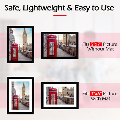 5X7 Picture Frame 2 Pack, Black Picture Frames for Wall or Tabletop Display, Fits Pictures 4X6 with Mat or 5X7 without Mat, Poster Photo Frame with Plexiglass for Gallery Home Wall Decor2
