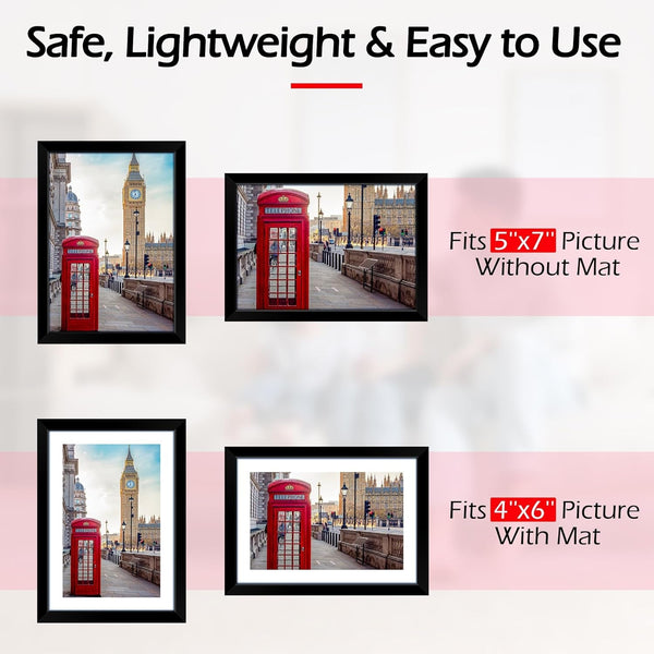 5X7 Picture Frame Set 8 Pack, Black Picture Frames for Wall or Tabletop Display, Fits Pictures 4X6 with Mat or 5X7 without Mat, Poster Photo Frame with Plexiglass for Gallery Home Wall Decor2