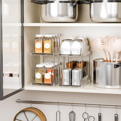 2 Pack 2 Tier Vertical Spice Rack Pull Out,10.4'' Deep Narrow Slide Out Spice Rack Organizer for inside Cabinets,Kitchen,Pantry,Cupboard Seasoning,Can,Jar Organizer and Medicine Cabinet Storage7