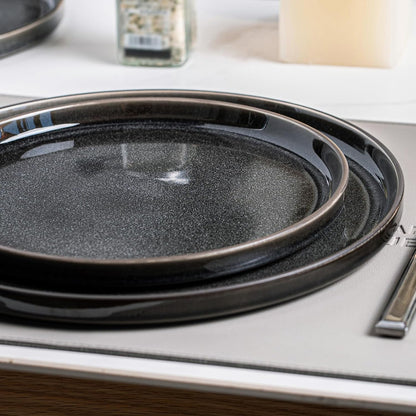 Dinnerware Sets for 4, 12 Pcs Reactive Glaze Plates and Bowls Sets, Black7