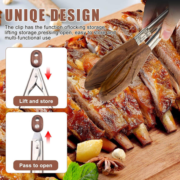 2-Pcstongs for Cooking with Wooden Tips - Nonstick Cooking Tongs & Salad Tongs for Blooming Food，Cooking, BBQ and Tossing Salad - Made of Natural Walnut Wood，Long Style15Inch Short Style 11.4Inch3