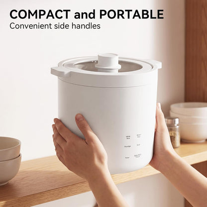 Mini Rice Cooker 2 Cup Uncooked, Small Electric Cooker, with 4 Cooking Functions, 24 Hour Preset and Heat Preservation, anti Scald Carry Handle | Portable Rice Maker with 4 Cooking Functions, Nonstick Ceramic Coating, 24 Hour Preset, Auto Keep Warm for 1-2 People8