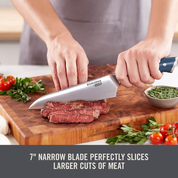 Zakarian 7" Chef Knife, High Carbon German Stainless Steel, Full-Tang Forged for Cooking & Kitchen Prep with Triple-Rivet Handle, Protective Sheath, Black5