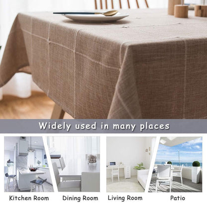 Solid Embroidery Lattice Tablecloth Cotton Linen Dust-Proof Table Cover for Kitchen Dinning Tabletop Decoration Linen Square Tablecloth 52X52 Inch5