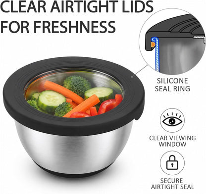Stainless Steel Mixing Bowls with Lids – Set of 5 Large Nesting Metal Bowls for Kitchen, Baking, Cooking, Food Prep & Storage, Non-Slip Base, Dishwasher Safe,Black2