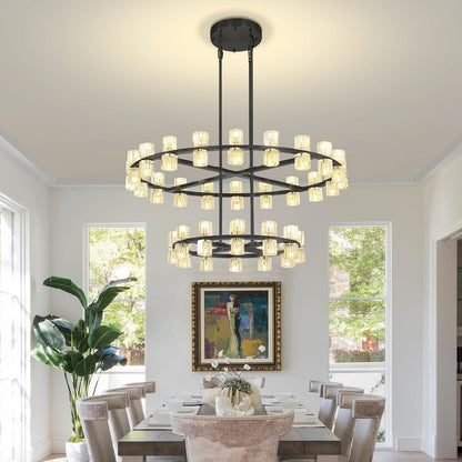 D32''+D40'' Large Black Wagon Wheel Chandelier 72-Lights Black round Chandeliers Glass Chandeliers for Dining Room,Living Room Vintage Chandelier1