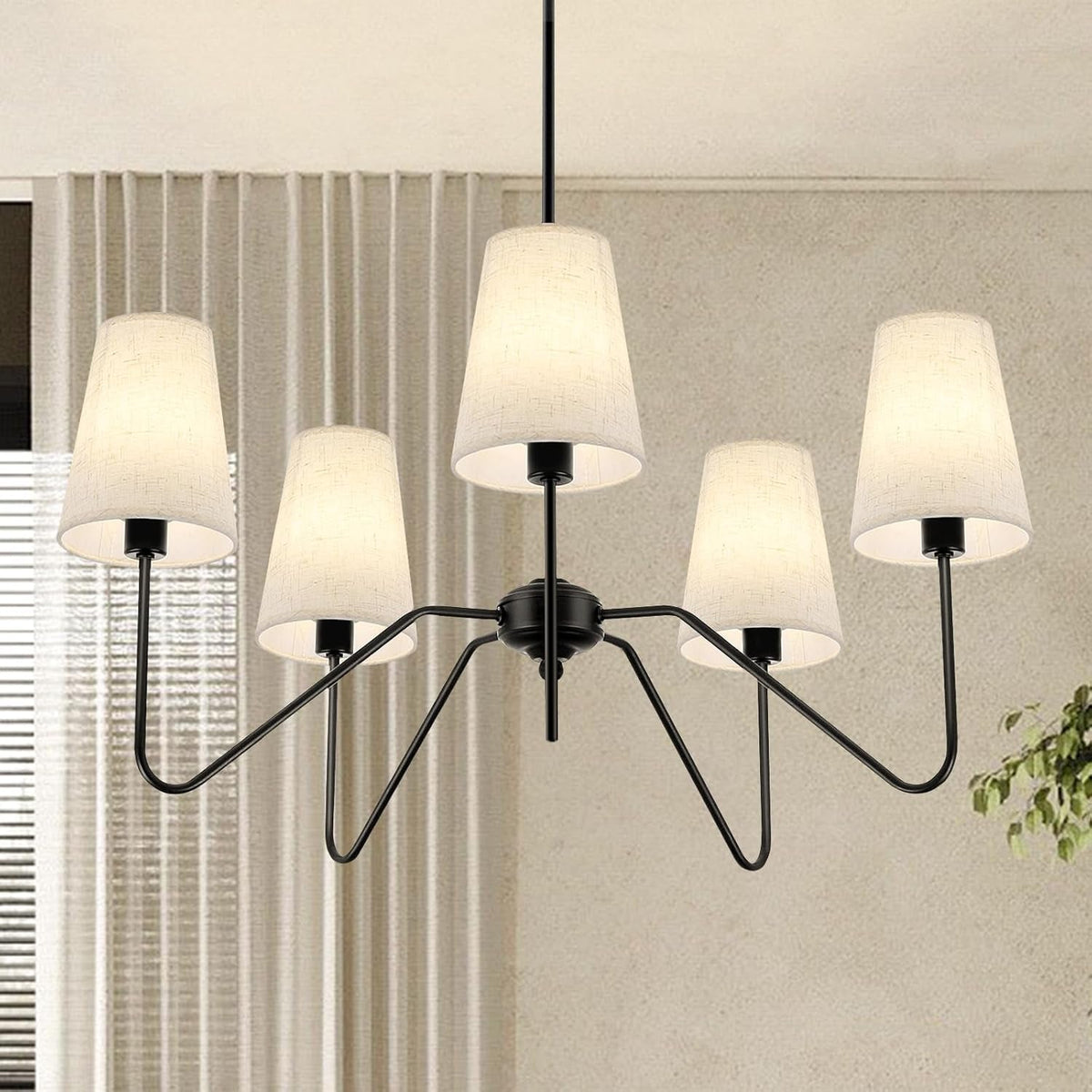 5-light-30-black-modern-farmhouse-chandelier-with-white-fabric-shade