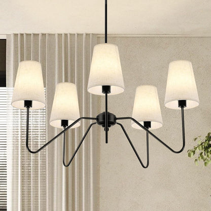 5-Light 30" Black Modern Farmhouse Chandelier with White Fabric Shade1