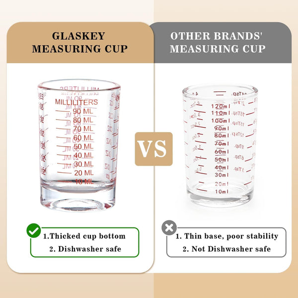 2 Pack Shot Glass Measuring Cup Set,3 Oz/90Ml Liquid Heavy High Espresso Glass Cup,Dishwasher Safe,Measurement of Dry and Liquid Ingredients(Red)4