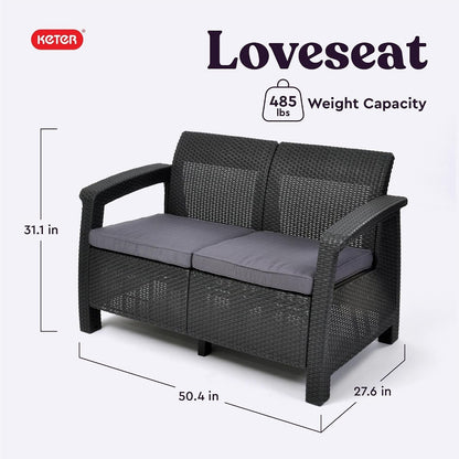 Keter Corfu 4 Piece Set All Weather Outdoor Patio Garden Furniture with Cushions, Charcoal2