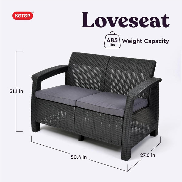 Keter Corfu 4 Piece Set All Weather Outdoor Patio Garden Furniture with Cushions, Charcoal2