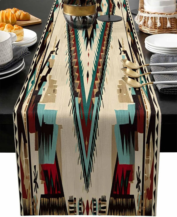 Southwestern Table Runner 72 Inches Long for Dining Table Decor,Multicolored Native American Rustic Aztec Burlap Linen Farmhouse Table Runner Coffee Table Runners Dresser Scarf for Kitchen Party1