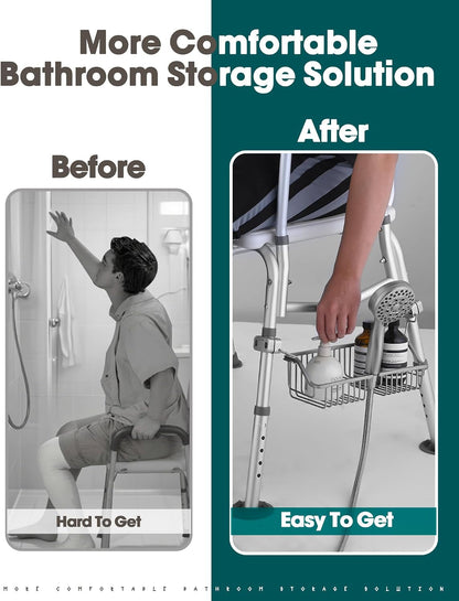 Rustproof Hanging Shower Caddy for Shower Chair, Stainless Steel Bathroom Basket for Bathroom Chair Bench, Showers Chair Caddy, Shampoo Bottle Holder for Elderly, Pregnant, Handicap, Patient4