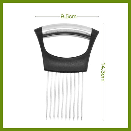 Onion Holder for Slicing, 2025 New Stainless Steel Onion Slice Holder Lemon Slicer Vegetable Cutter, Kitchen Gadgets Chopper Slicing Assistant Tool for Meat, Onion, Tomato, Potato (1 Pcs)2