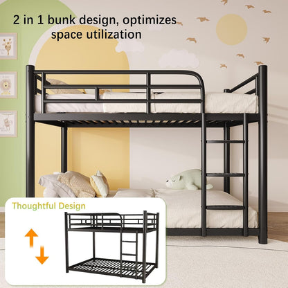 Metal Bunk Bed, Full over Full Bunk Beds with Removable Wide Ladder and Full-Length Guardrails, Low Bunk Bed Frame with Mute Design for Undisturbed Sleep for Adults, Kids and Young Teens7