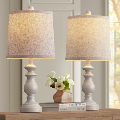Traditional Table Lamp Set of 2, Rustic Farmhouse Table Lamps for Living Room Bedroom, 22" Bedside Desk Lamps Vintage Nightstand Lamps with Linen Shades, Antique Grey9