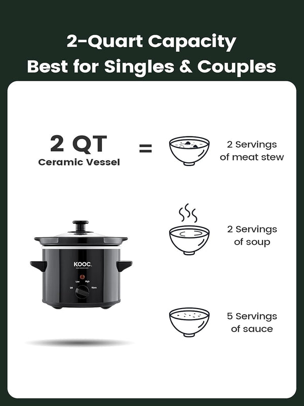 Small Slow Cooker, 2-Quart, Free Liners Included for Easy Clean-Up, Upgraded Ceramic Pot, Adjustable Temp, Nutrient Loss Reduction, Stainless Steel, Black, Round…3