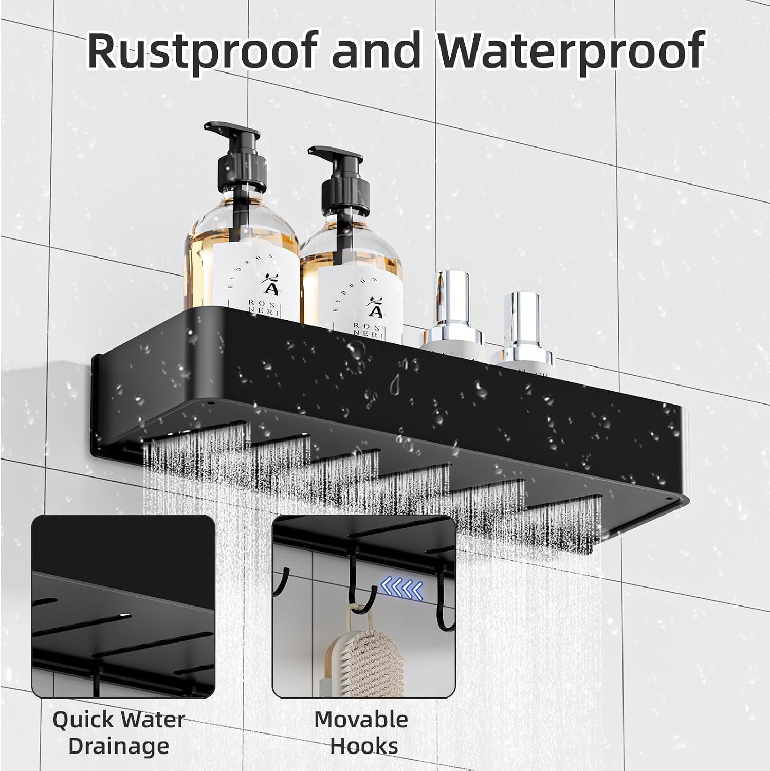 shower-caddy-adhesive-no-drill-rustproof-bathroom-shelf-2-pack-large-capacity-aluminum-shower-shelves-shower-organizer-rack-with-5-removable-hooks-black-30cm