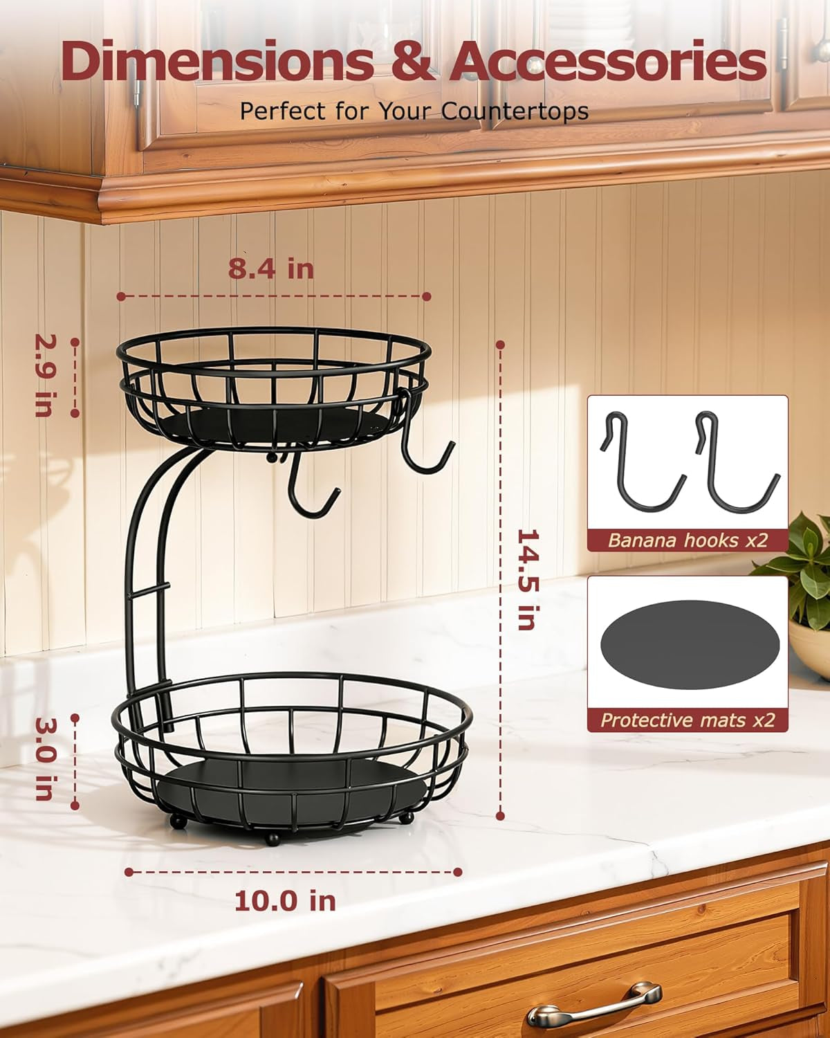 2-tier-modern-fruit-basket-for-kitchen-counter-with-2-banana-hook-space-saving-vertical-storage-for-veggies-bread-snacks-fits-under-cabinets-includes-protective-mats-to-prevent-bruising