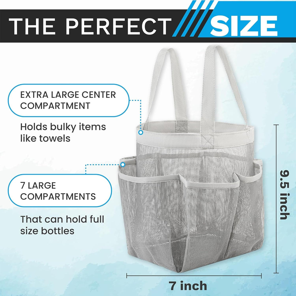 mesh-shower-caddy-7-pocket-portable-organizer-tote-for-college-dorm-gym-travel-bathroom-quick-dry-collapsible-lightweight-shower-bag-with-handle-gray