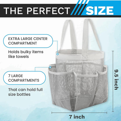 Mesh Shower Caddy – 7 Pocket Portable Organizer Tote for College Dorm, Gym, Travel & Bathroom – Quick Dry, Collapsible, Lightweight Shower Bag with Handle (Gray)3