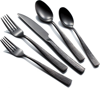 40-Piece Black Silverware Set for 8 | 18/0 Stainless Steel, Heavy Duty, Ripple Handles, Mirror Polished Cutlery Set for Kitchen Gathering Wedding1
