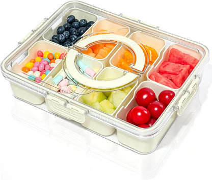 Divided Serving Tray with Lid and Handle,8 Compartments Snacks Box,Snack Fruit and Veggie Tray,Portable Platter for Candy Fruits Nuts Snack Party Entertaining Picnic (1 PCS)1