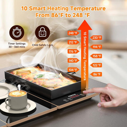 Electric Warming Tray, 4-In-1 Food Warmers for Parties Buffet with 10 Temp Settings and Timer, 33"X15" Glass Surface Warming Mat for Food, Modular Buffet Hot Plates for Catering and Gatherings4