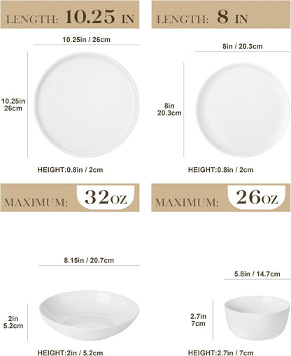 24-Piece Dinnerware Set for 6, White Porcelain Dishes2
