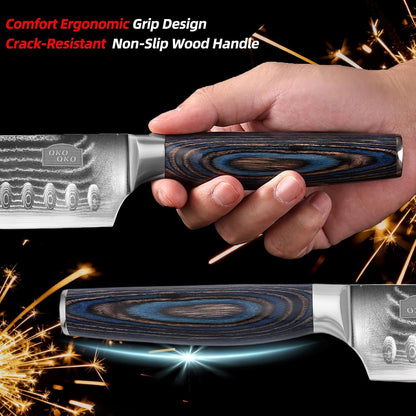 Damascus Santoku Knife, 7- Inch Kitchen Knives with 9Cr18Mov Steel Core, Japanese Kitchen Knife Cooking Meat Cleaver with Durable Wood Handle, Sharp Santoku Chef Knife for Home Use with Gift Box4