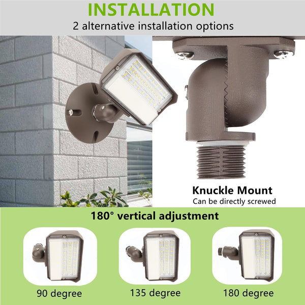 Dusk to Dawn Outdoor 25W LED Flood Light with Knuckle & Plate Mount, 5000K Color Selectable, ETL Commercial LED Security Lighting4