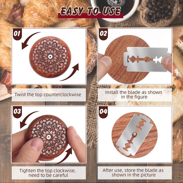 1+10 Pcs Sourdough Bread Lame Scoring Tool, Best Bread Lame Cutter for Sourdough Bread Lame Wooden Bread Lame Dough Scoring Tool Include 10 Razor Blades and Storage Cover7