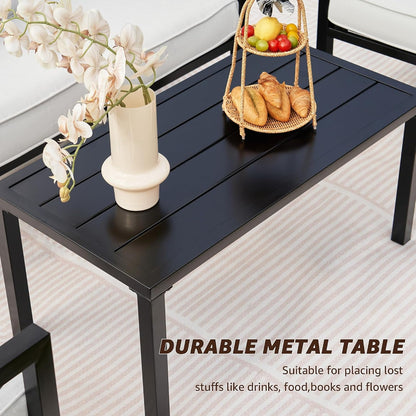 4 Piece Patio Furniture Set Metal Patio Conversation Set, 5.5"Cushion Grey5