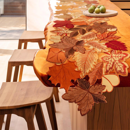Fall Table Runner 72 Inches Long Autumn Maple Leaf Embroidered Runner6