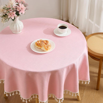 Pink round Tablecloth 55 Inch, Linen Style Fabric2