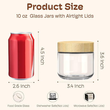 10 Oz Overnight Oats Containers with Bamboo Lids, Glass Mason Jars 4 Pack3