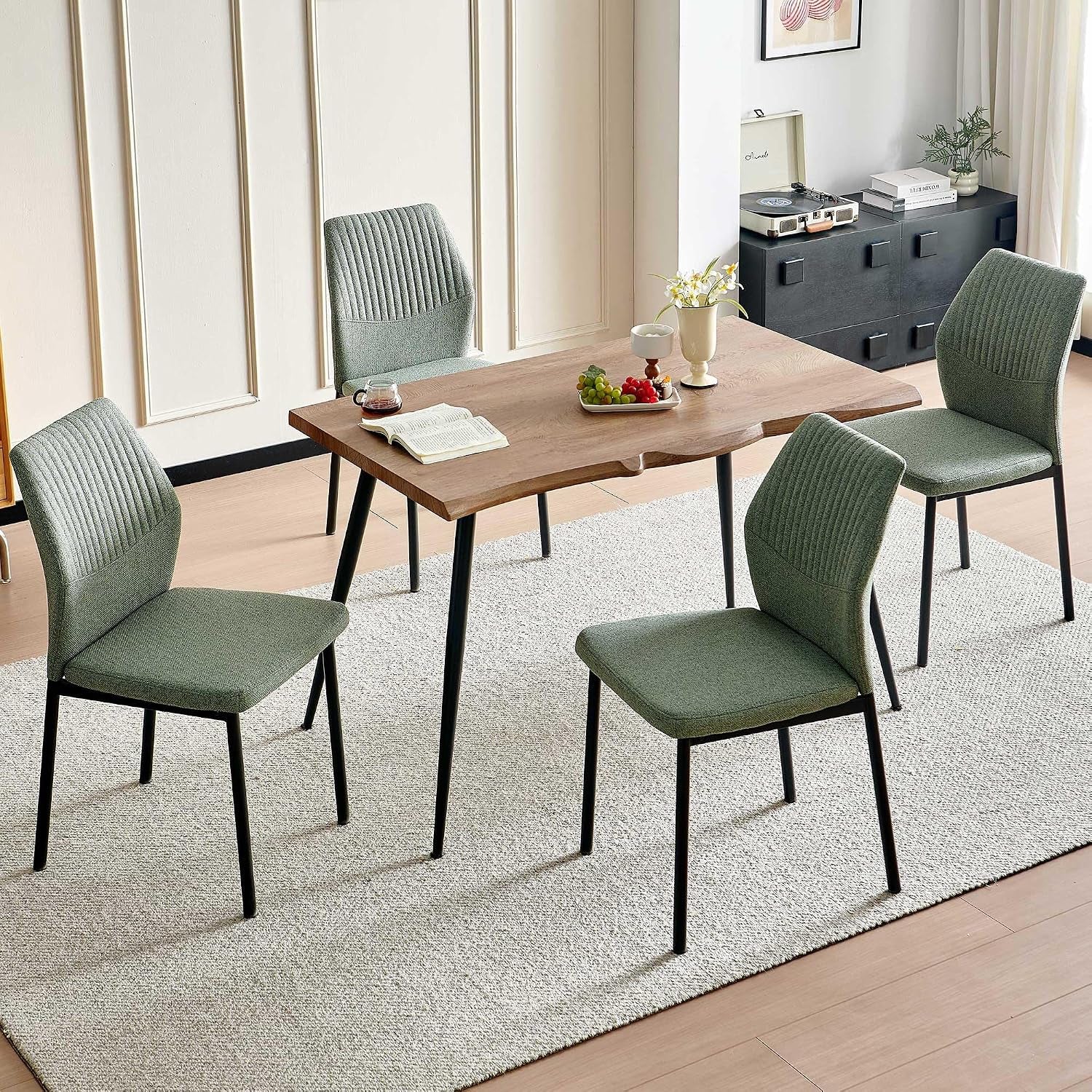 dining-table-set-for-4-modern-wood-irregular-rectangle-dining-table-linen-fabric-dining-chairs-4-table-and-chairs-set-of-4-for-kitchen-dining-room-green