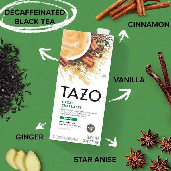 TAZO Decaf Chai Latte, Black Tea Concentrate, Easy-To-Serve Chai Tea for Everyday Lattes, Hot or Iced Tea and Mocktails, 32 Oz Tea Mix Carton | Decaffeinated Black Tea with Cinnamon, Cardamom, Ginger and Black Pepper Spices for Hot or Iced Chai Tea Lattes4