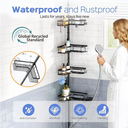 Shower Caddy Tension Pole 4-Tier Corner Storage Bathroom Essentials3