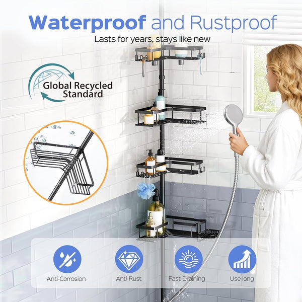 Shower Caddy Tension Pole 4-Tier Corner Storage Bathroom Essentials3