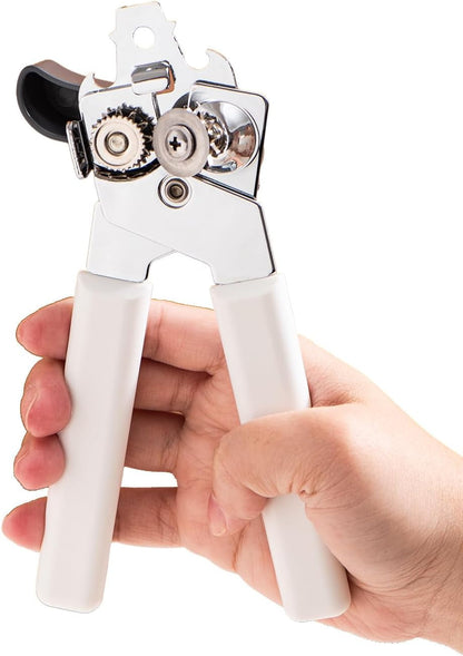 Can Opener Manual, Can Openers Hand Held with Comfort Anti-Slip Handles, Heavy Duty Stainless Steel Can Opener Smooth Edge and Bottle Openers, Easy Turn Can Openers for Seniors, Kitchen, White1