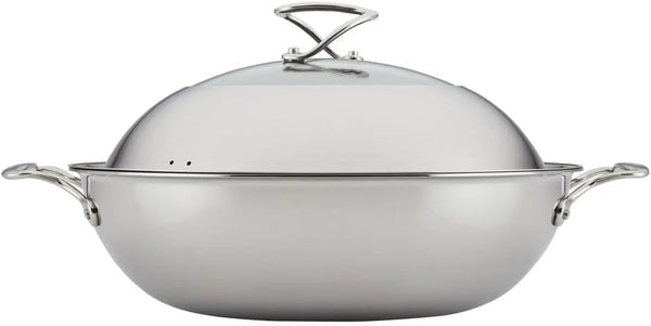 Clad Stainless Steel Wok/Stir Fry with Glass Lid and Hybrid Steelshield and Nonstick Technology, 14 Inch - Silver1