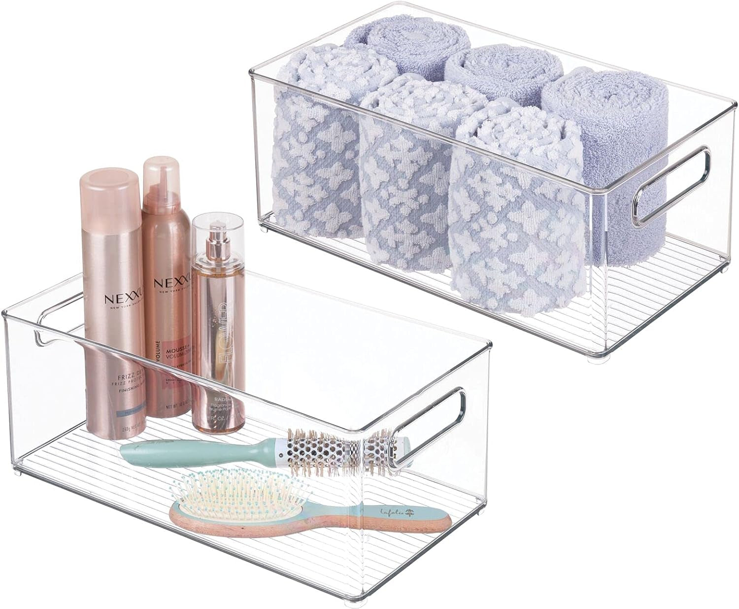 deep-plastic-storage-organizer-container-bin-bath-and-shower-organization-for-cabinet-cupboard-shelves-counter-or-closet-holds-shampoo-vitamins-ligne-collection-2-pack-clear